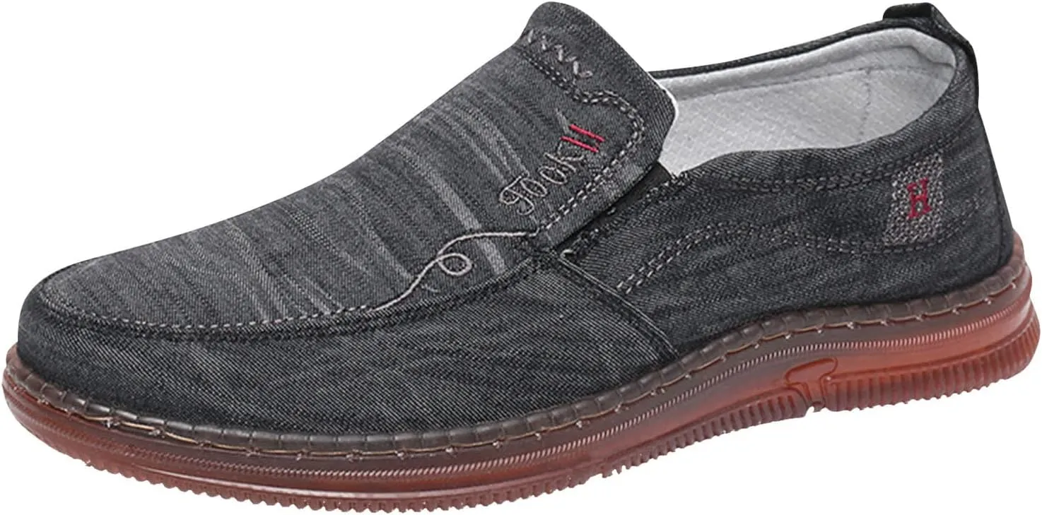 Fashion Spring Summer Men Casual Shoes Flat Bottom Thick Sole Non Slip Solid Canvas Shoes for Men Casual Slip on Leather