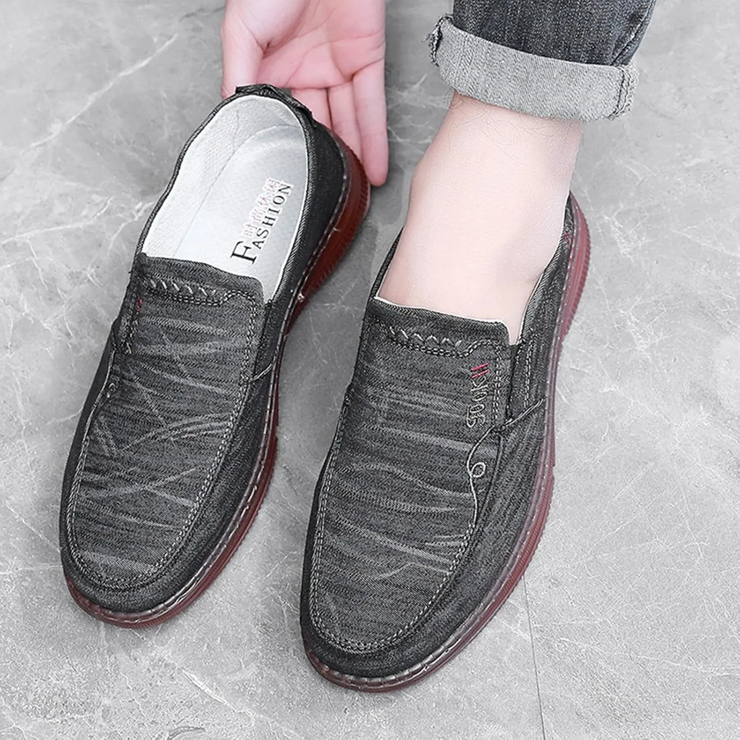 Fashion Spring Summer Men Casual Shoes Flat Bottom Thick Sole Non Slip Solid Canvas Shoes for Men Casual Slip on Leather