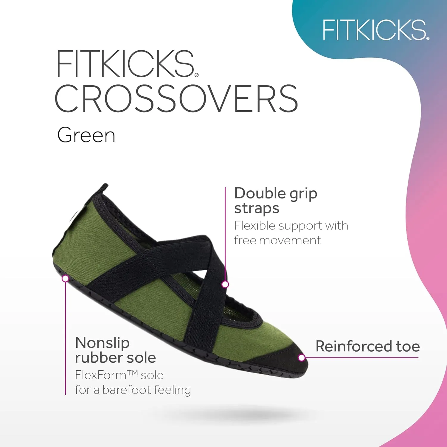FITKICKS Crossovers Active Lifestyle Footwear Double Grip Straps Reinforced Toe Flexible Range of Motion Comfort Fit