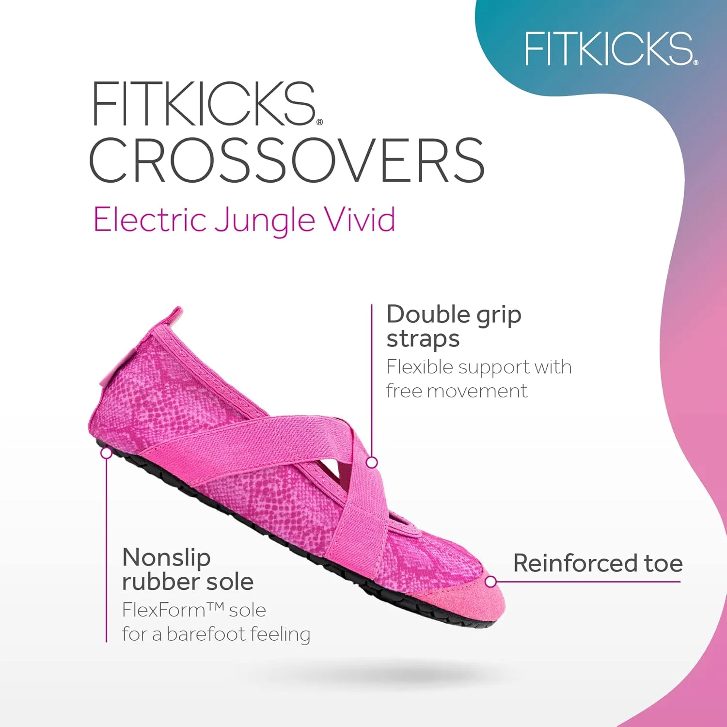 FITKICKS Crossovers Active Lifestyle Footwear Double Grip Straps Reinforced Toe Flexible Range of Motion Comfort Fit