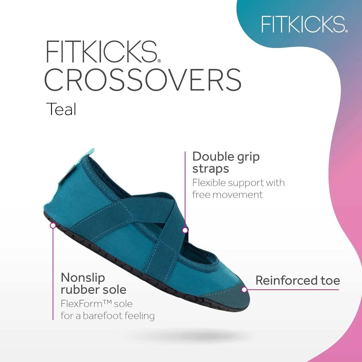 FITKICKS Crossovers Active Lifestyle Footwear Double Grip Straps Reinforced Toe Flexible Range of Motion Comfort Fit
