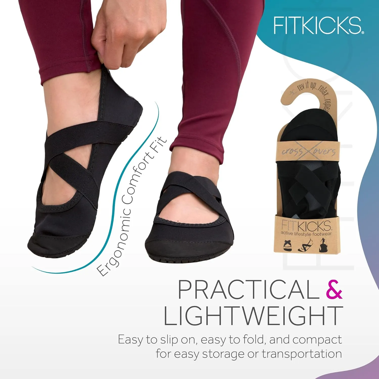 FITKICKS Crossovers Active Lifestyle Footwear Double Grip Straps Reinforced Toe Flexible Range of Motion Comfort Fit