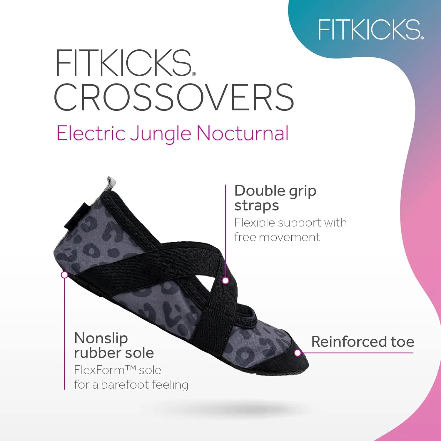 FITKICKS Crossovers Active Lifestyle Footwear Double Grip Straps Reinforced Toe Flexible Range of Motion Comfort Fit