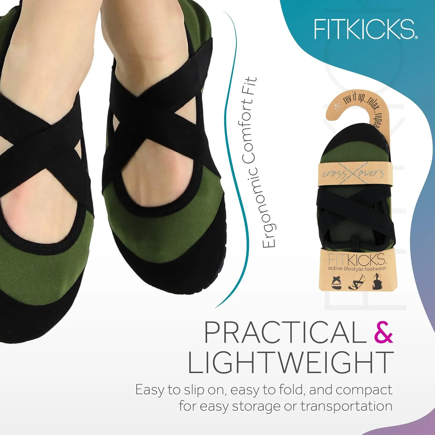 FITKICKS Crossovers Active Lifestyle Footwear Double Grip Straps Reinforced Toe Flexible Range of Motion Comfort Fit