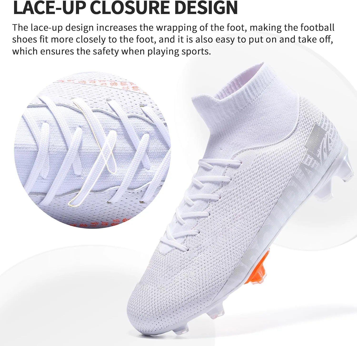 Football Cleats Men, Indoor Outdoor High Top Soccer Shoes Lightweight Shock Resistant Training Boots Breathable Professional Turf Shoes Sport Athletic Ground Football Boots FG Soccer Cleats for Men