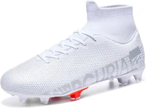 Football Cleats Men, Indoor Outdoor High Top Soccer Shoes Lightweight Shock Resistant Training Boots Breathable Professional Turf Shoes Sport Athletic Ground Football Boots FG Soccer Cleats for Men