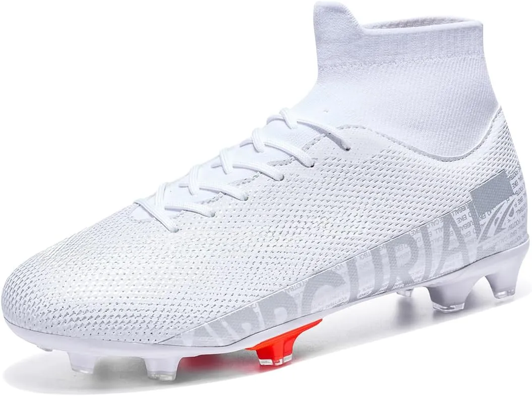 Football Cleats Men, Indoor Outdoor High Top Soccer Shoes Lightweight Shock Resistant Training Boots Breathable Professional Turf Shoes Sport Athletic Ground Football Boots FG Soccer Cleats for Men