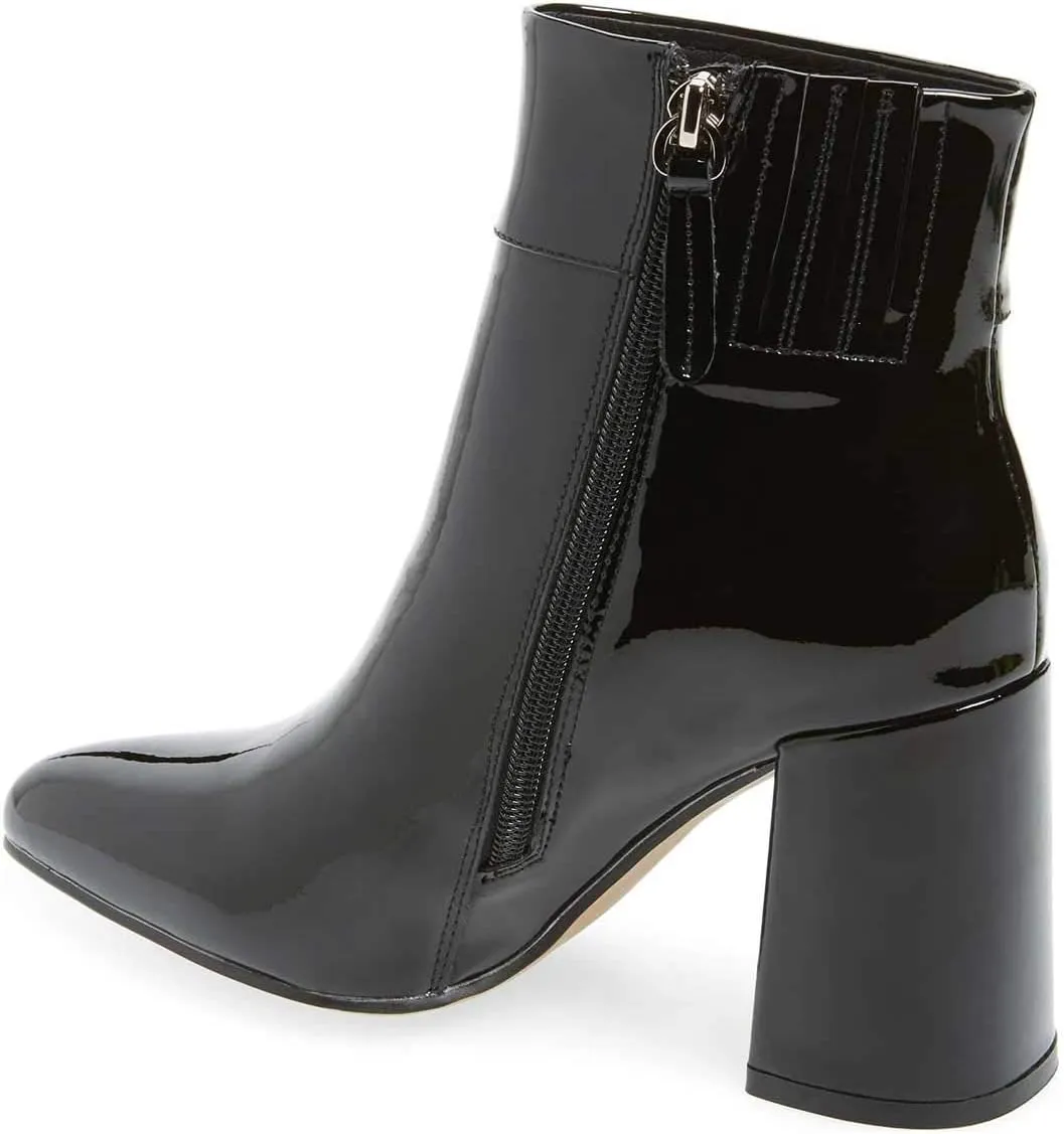 FSJ Women Pointed Toe Block High Heel Ankle Boots Glossy Patent Leather Party Dress Booties Size 4-15 US