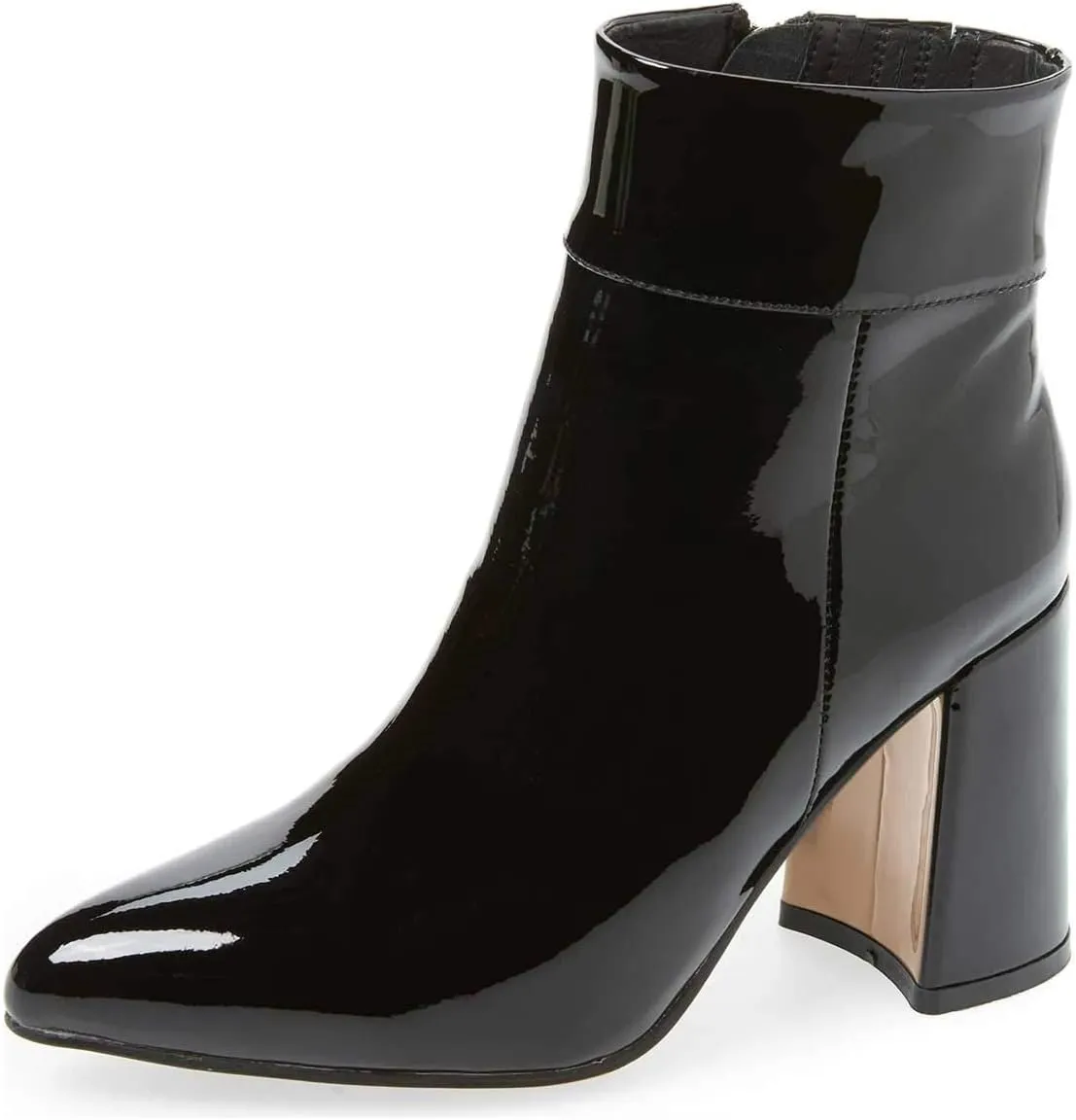 FSJ Women Pointed Toe Block High Heel Ankle Boots Glossy Patent Leather Party Dress Booties Size 4-15 US