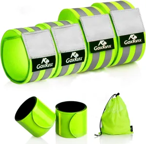 GoxRunx Reflective Bands Running Gear 6 Pack-Adjustable Reflective Armband Arm Wrist Ankle Leg Bands Reflectors -Reflective Tape Straps for Clothing Night Running Cycling Walking -Slap Bracelets