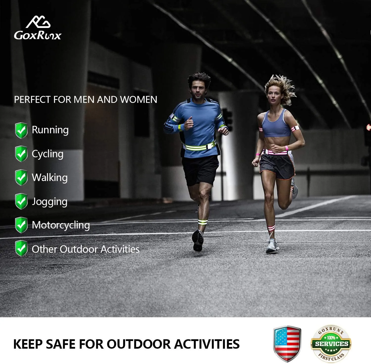 GoxRunx Reflective Bands Running Gear 6 Pack-Adjustable Reflective Armband Arm Wrist Ankle Leg Bands Reflectors -Reflective Tape Straps for Clothing Night Running Cycling Walking -Slap Bracelets