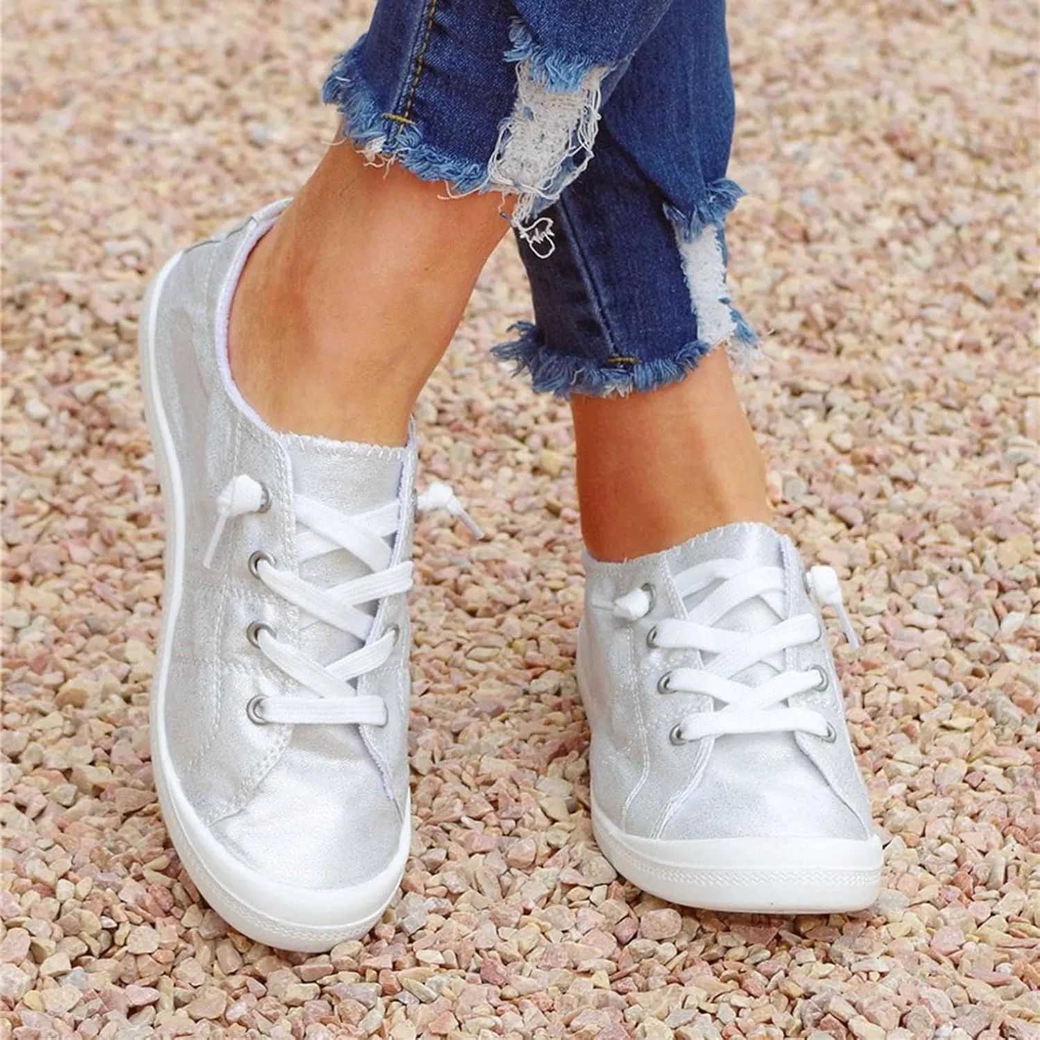 Hbeylia Canvas Shoes For Women Fashion Casual Plaid Lace Up Low Top Play Sneakers Lightweight Low Heels Slip On Flats Loafers Walking Shoes For Girls Running Outdoor Sports Driving