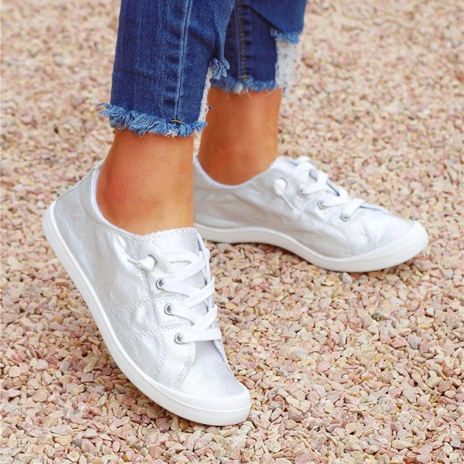 Hbeylia Canvas Shoes For Women Fashion Casual Plaid Lace Up Low Top Play Sneakers Lightweight Low Heels Slip On Flats Loafers Walking Shoes For Girls Running Outdoor Sports Driving