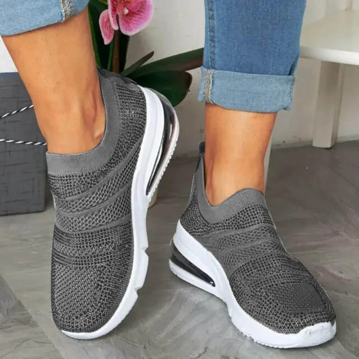 High Top Sneakers for Women Arch Support Zapatos De Mujer para Correr Non Slip Winter Shoes for Women Women's Fashion Sport Breathable Mesh Platform Sneakers Women's Slip On Shoes