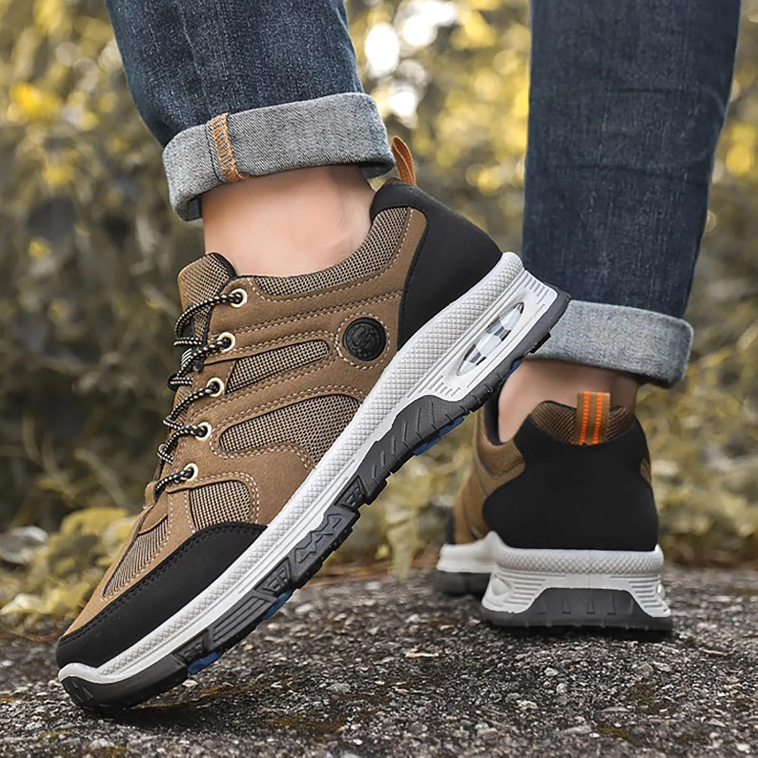 Hiking Shoes Men Breathable Non Slip Sneakers Lightweight Low Top Boots for Outdoor Climbing Trekking Walking Mountaineering Daily Work Shoes for Men with Air Cushion