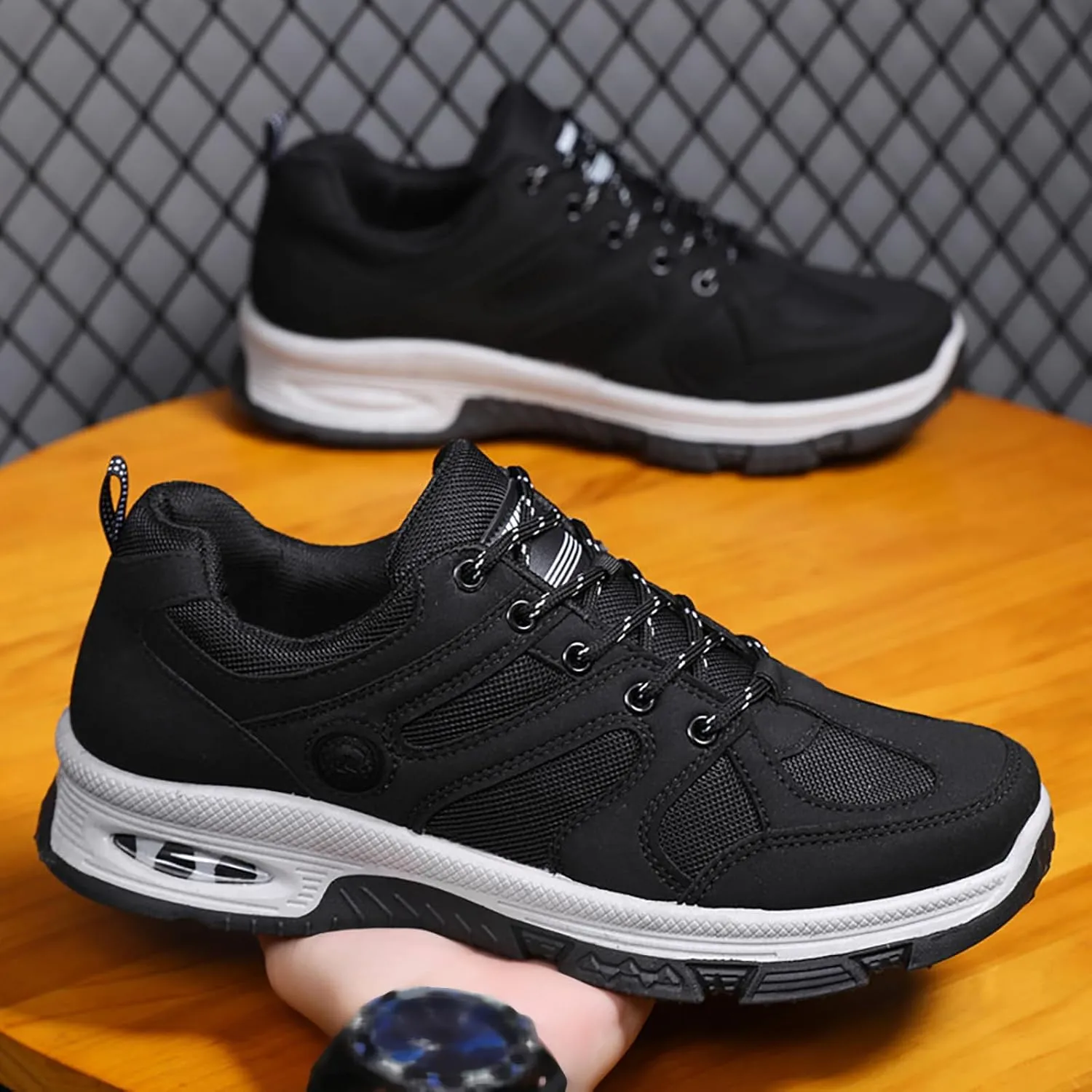 Hiking Shoes Men Breathable Non Slip Sneakers Lightweight Low Top Boots for Outdoor Climbing Trekking Walking Mountaineering Daily Work Shoes for Men with Air Cushion