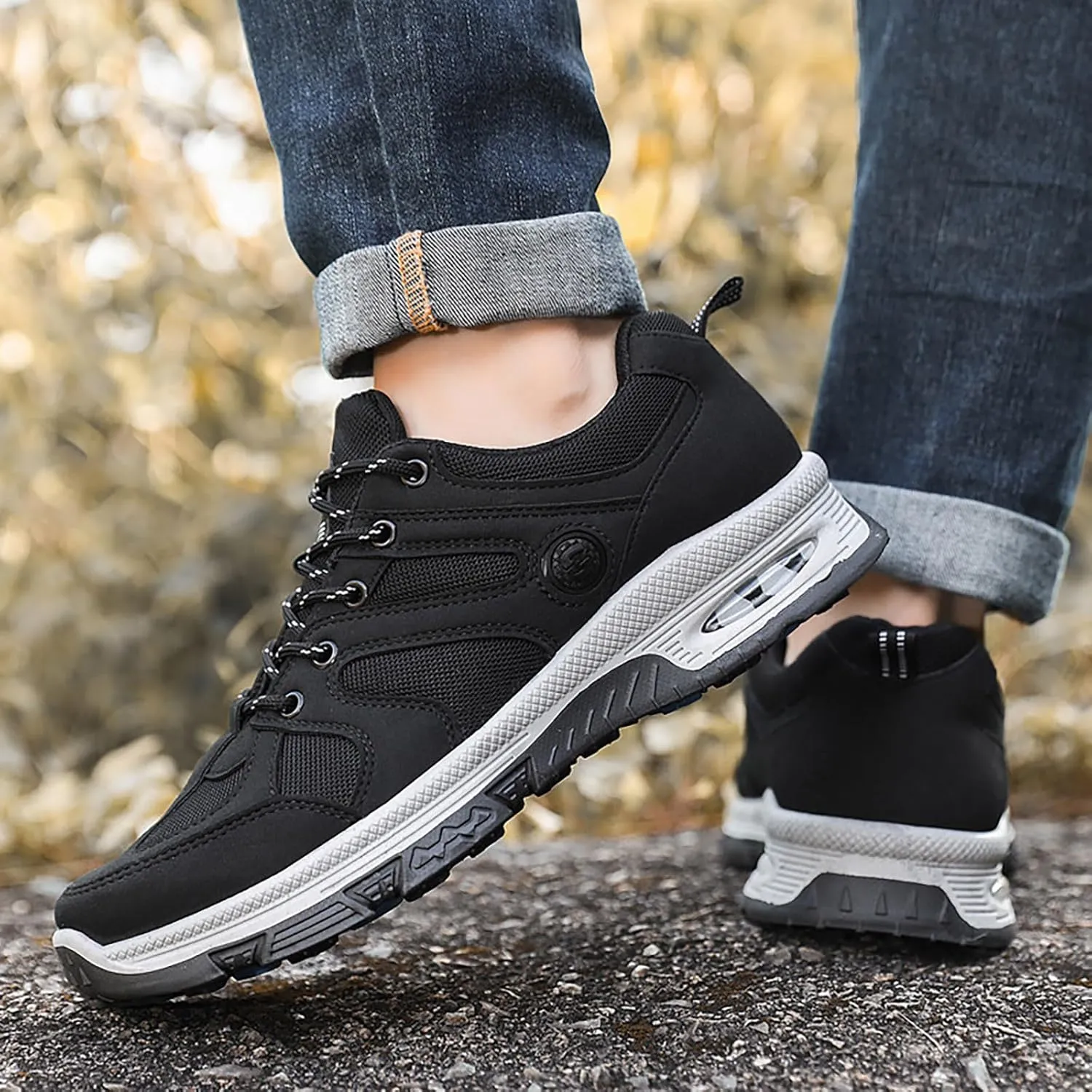 Hiking Shoes Men Breathable Non Slip Sneakers Lightweight Low Top Boots for Outdoor Climbing Trekking Walking Mountaineering Daily Work Shoes for Men with Air Cushion