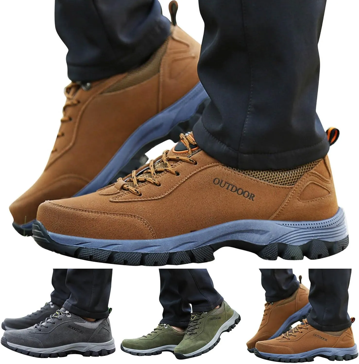 Hiking Shoes Men Comfortable Lightweight Non Slip Breathable Sneakers Low Top Walking Shoes for Outdoor Trailing Trekking Walking Climbing Men's Daily Work Shoe with Arch Support
