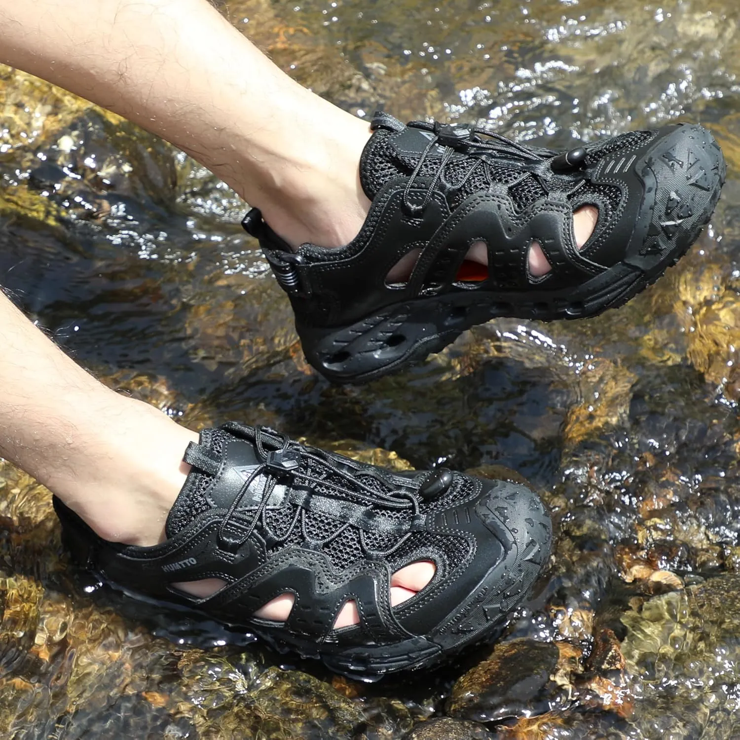 HUMTTO Men's Amphibious Closed Toe Hiking Sandals Quick-Dry Water Shoes Non-Slip Athletic Adjustable Outdoor Fisherman Beach Summer Walking Travel Shoe