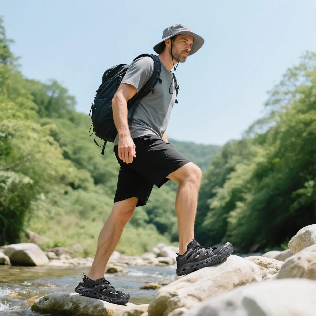 HUMTTO Men's Amphibious Closed Toe Hiking Sandals Quick-Dry Water Shoes Non-Slip Athletic Adjustable Outdoor Fisherman Beach Summer Walking Travel Shoe