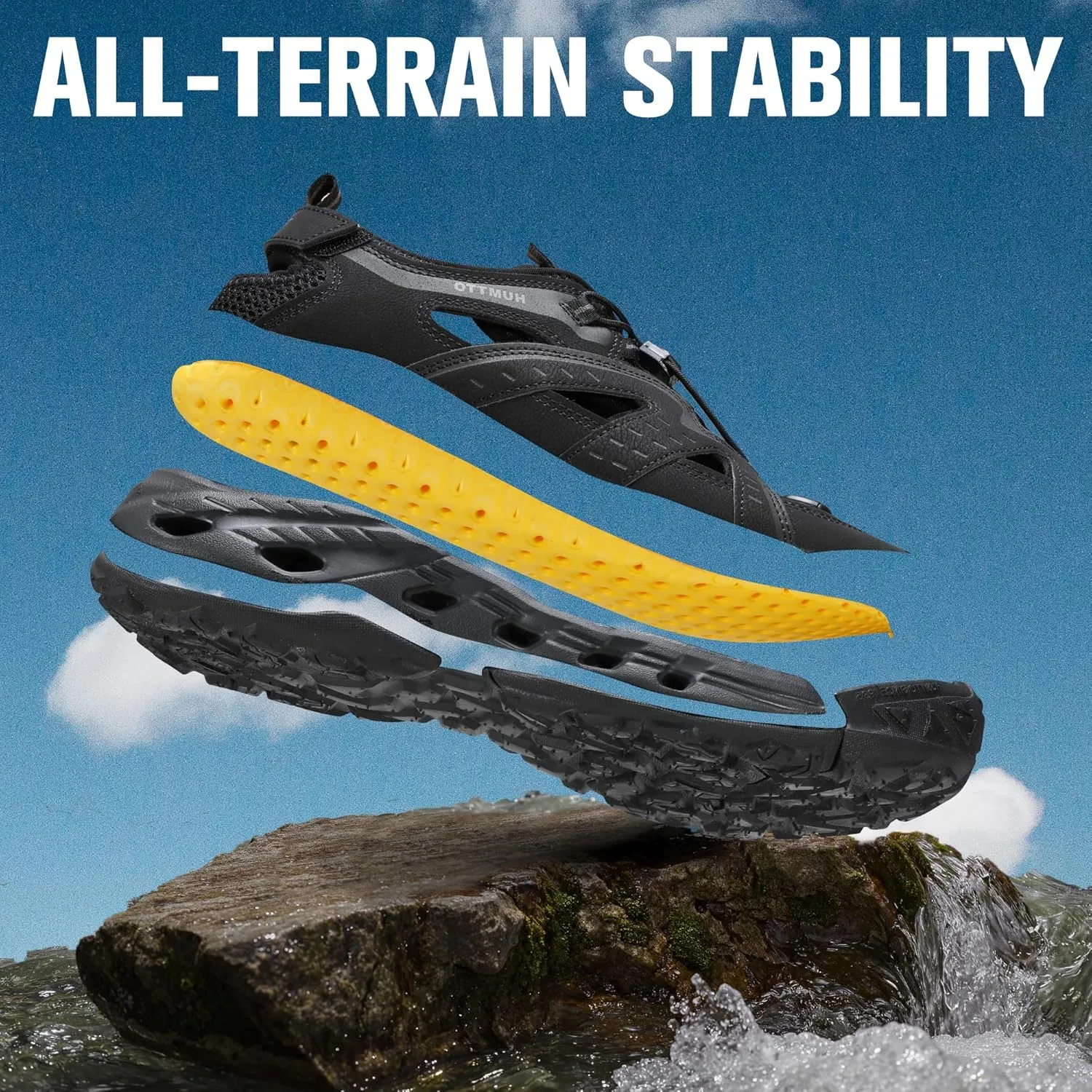 HUMTTO Men's Amphibious Closed Toe Hiking Sandals Quick-Dry Water Shoes Non-Slip Athletic Adjustable Outdoor Fisherman Beach Summer Walking Travel Shoe