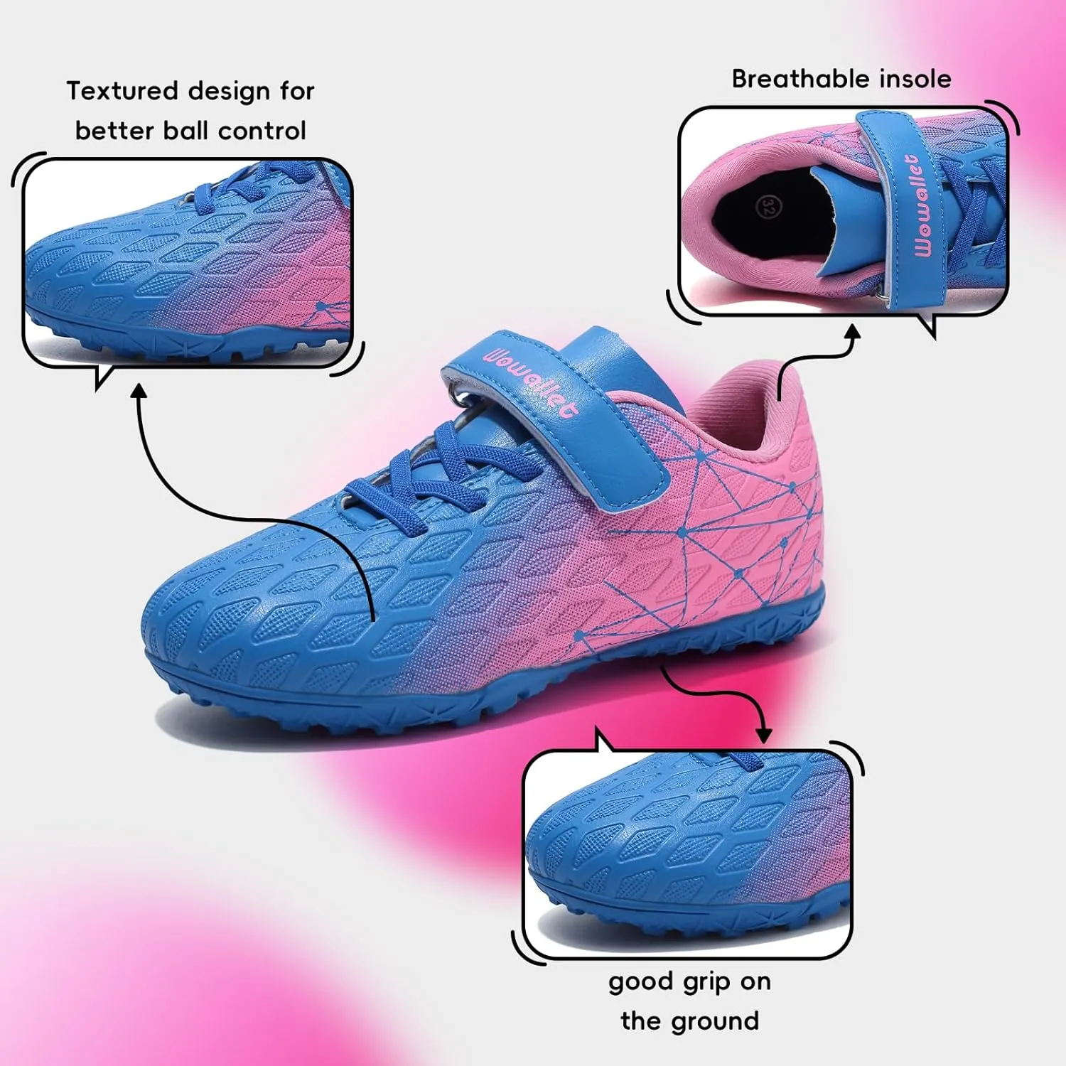 Kids Soccer Cleats Boys Girls Athletic Indoor Soccer Shoes Sneaker for Unisex
