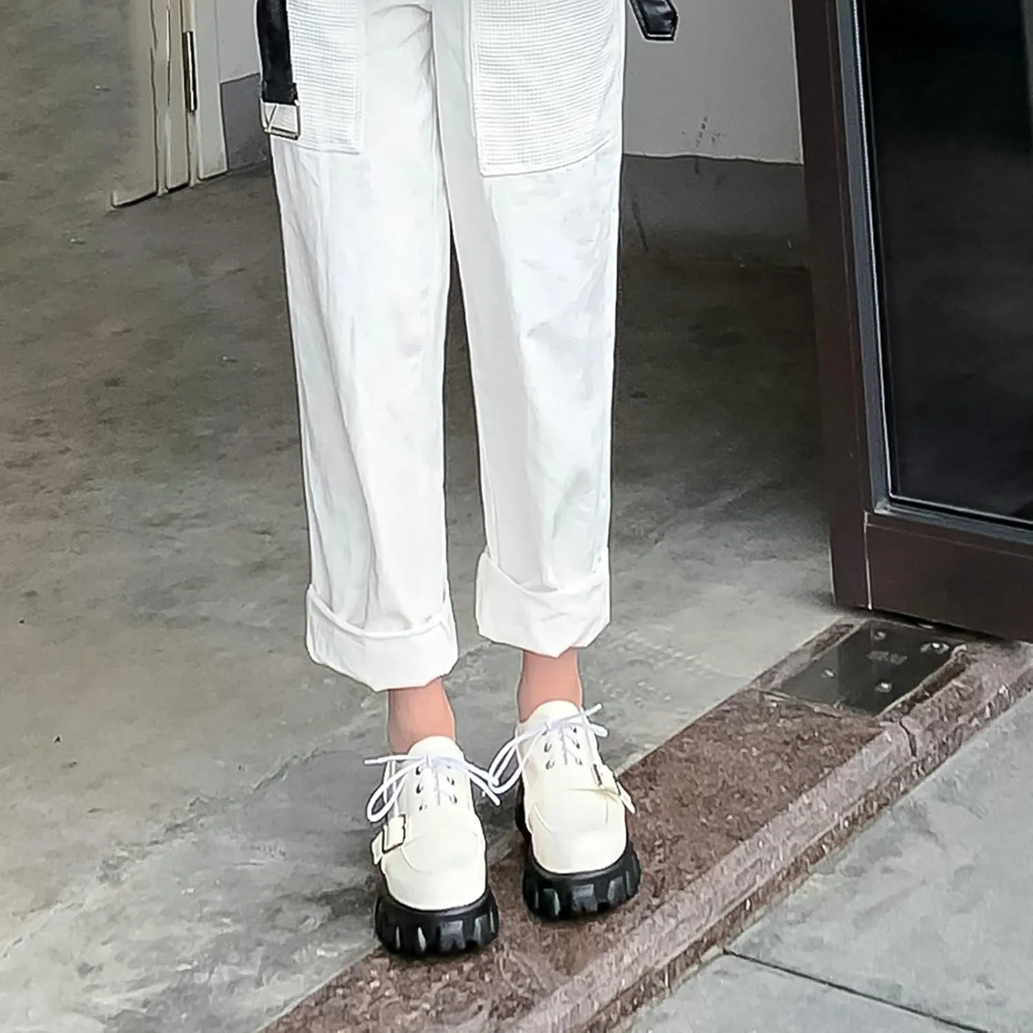 KiutSymo Platform Oxfords for Women Chunky Heel Lug Sole Patent Leather Buckle Lace Up Oxford Loafers Goth Shoes Office Work Casual