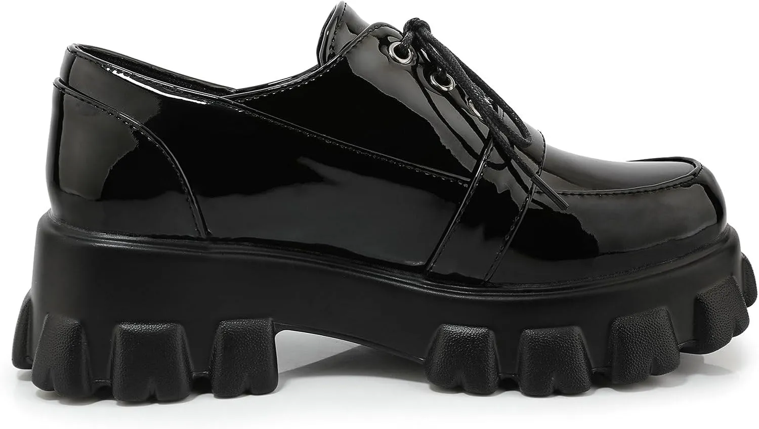 KiutSymo Platform Oxfords for Women Chunky Heel Lug Sole Patent Leather Buckle Lace Up Oxford Loafers Goth Shoes Office Work Casual