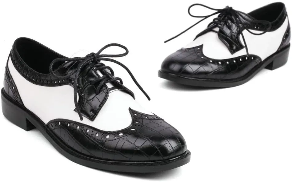 KOKOMOMO Womens Wingtip Patent Leather Pointed Low Heel Oxford Flats Vintage Brogue Shoes