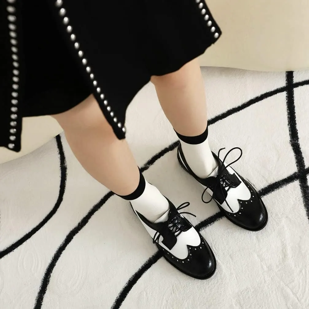 KOKOMOMO Womens Wingtip Patent Leather Pointed Low Heel Oxford Flats Vintage Brogue Shoes