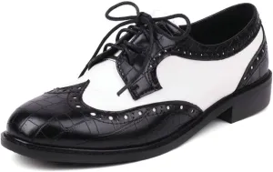 KOKOMOMO Womens Wingtip Patent Leather Pointed Low Heel Oxford Flats Vintage Brogue Shoes