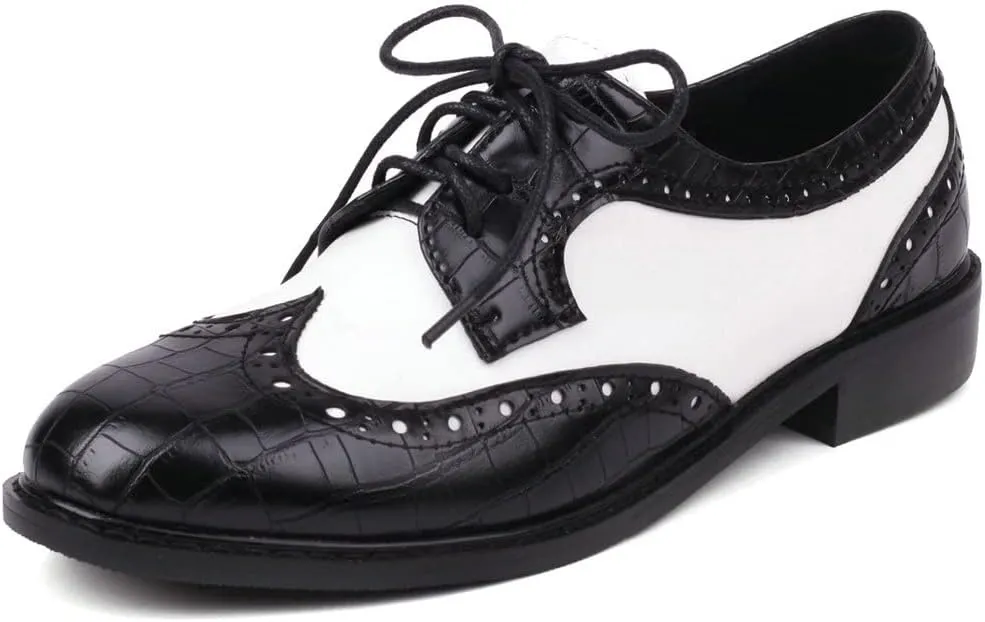 KOKOMOMO Womens Wingtip Patent Leather Pointed Low Heel Oxford Flats Vintage Brogue Shoes