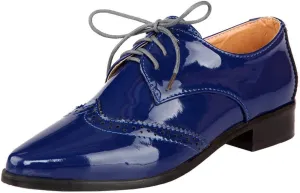 KOKOMOMO Womens Wingtip Patent Leather Pointed Low Heel Oxford Flats Vintage Brogue Shoes