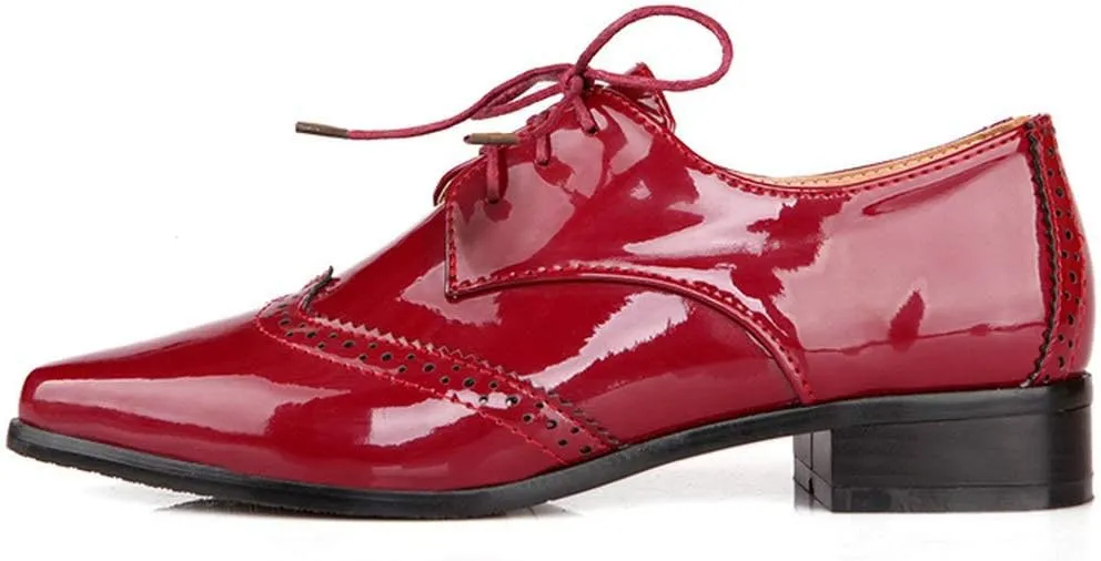 KOKOMOMO Womens Wingtip Patent Leather Pointed Low Heel Oxford Flats Vintage Brogue Shoes