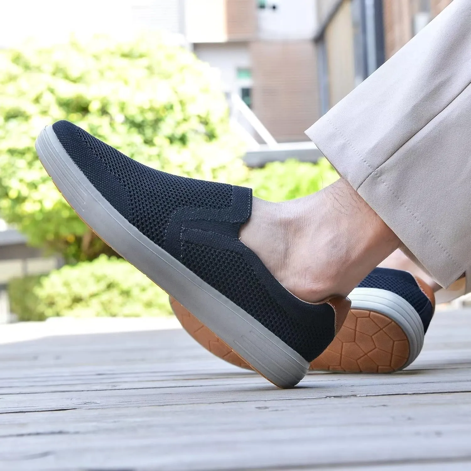 konhill Slip on Sneaker for Men- Casual Knit Boat Loafers Walking Shoes Driving Work Memory Skate Foam Shoes