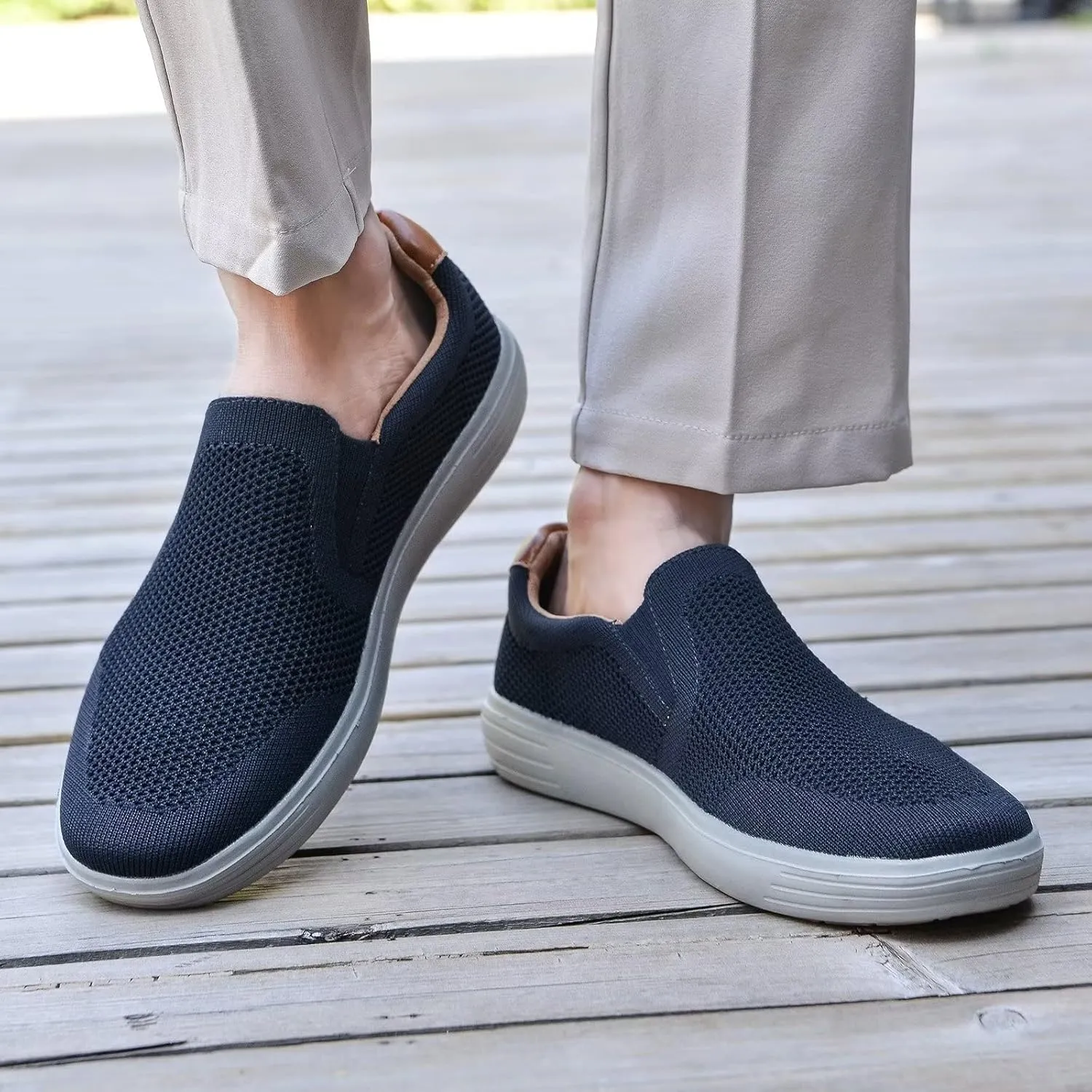 konhill Slip on Sneaker for Men- Casual Knit Boat Loafers Walking Shoes Driving Work Memory Skate Foam Shoes