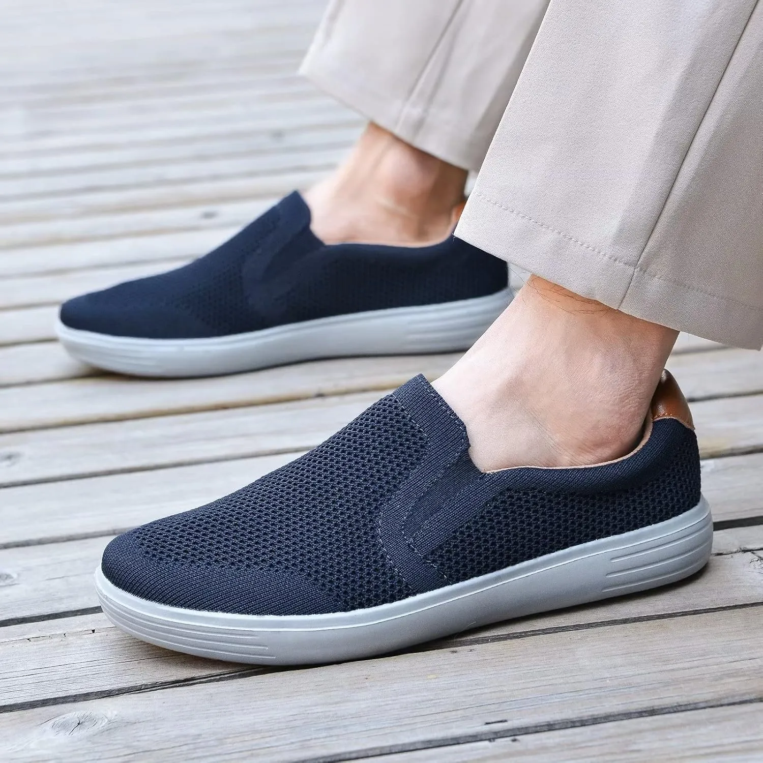 konhill Slip on Sneaker for Men- Casual Knit Boat Loafers Walking Shoes Driving Work Memory Skate Foam Shoes