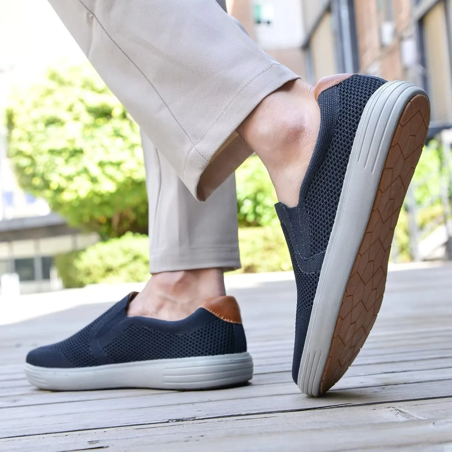 konhill Slip on Sneaker for Men- Casual Knit Boat Loafers Walking Shoes Driving Work Memory Skate Foam Shoes