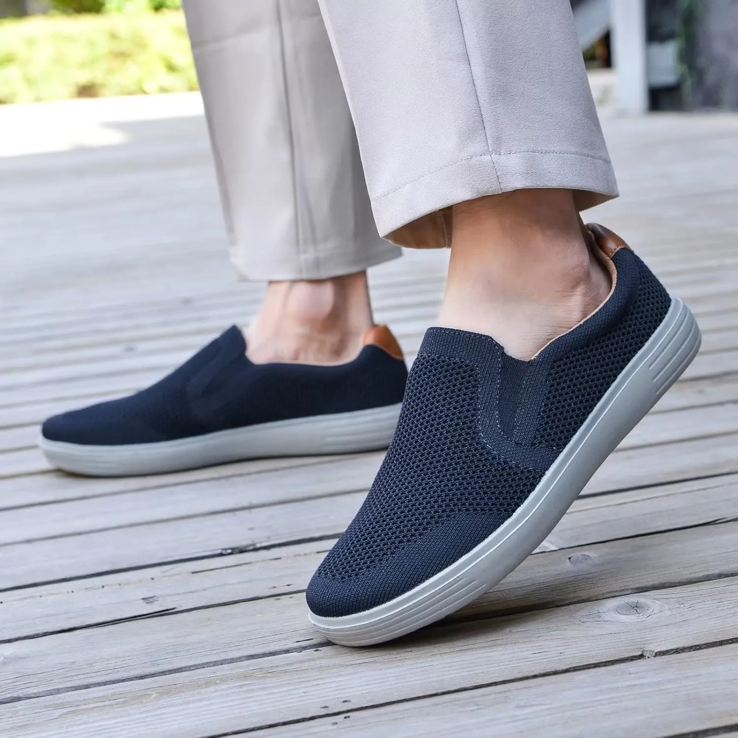 konhill Slip on Sneaker for Men- Casual Knit Boat Loafers Walking Shoes Driving Work Memory Skate Foam Shoes