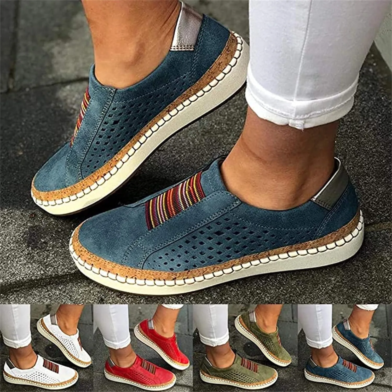 Ladmiple Shoes For Women Sneakers Slip Ons Memory Foam Comfort Walking Shoes Fashion Casual Summer Platform Flats Loafer