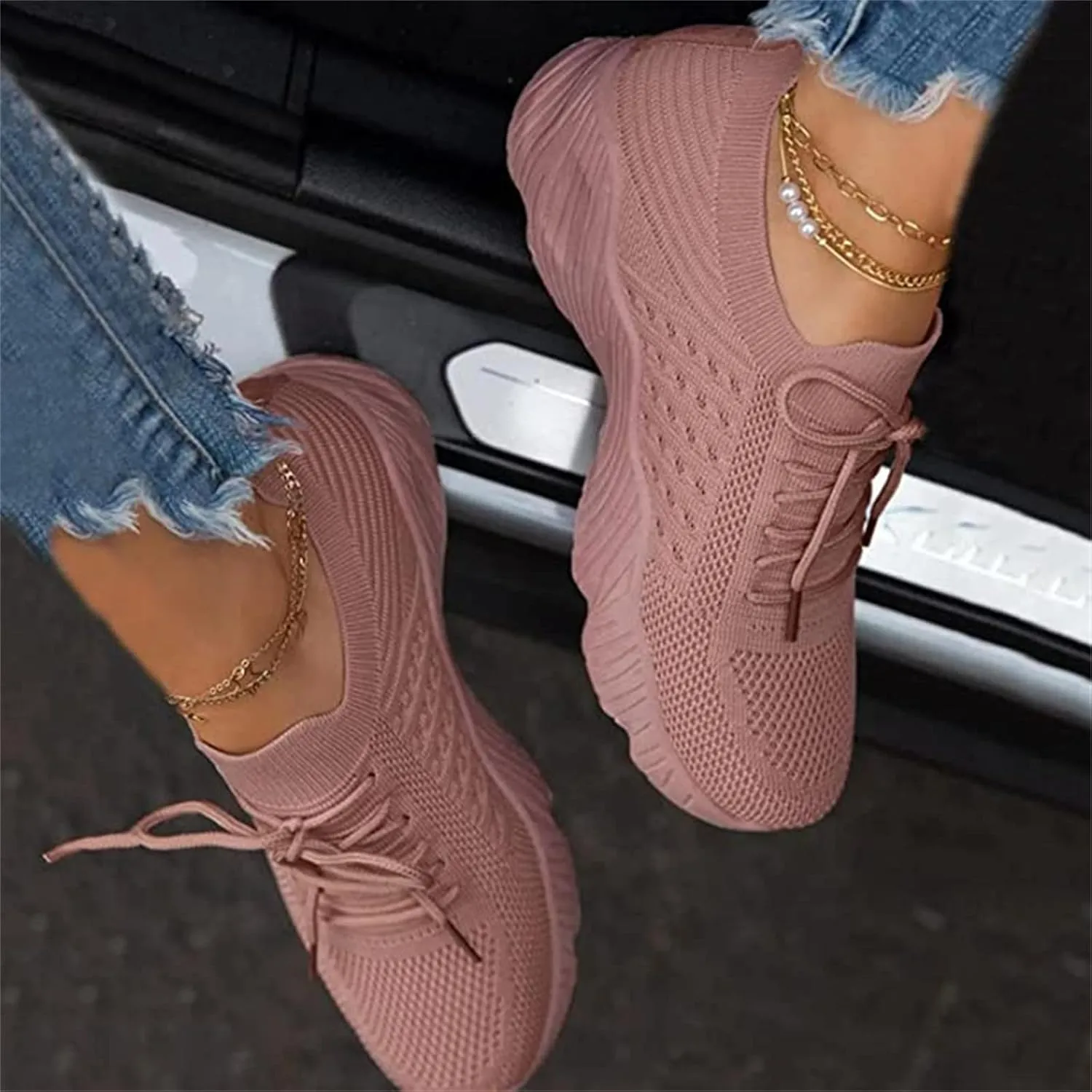 Ladmiple Tennis Shoes Womens Walking Running Slip On Breathable Athletic Workout Lightweight Breathable Gym Fashion Sneakers
