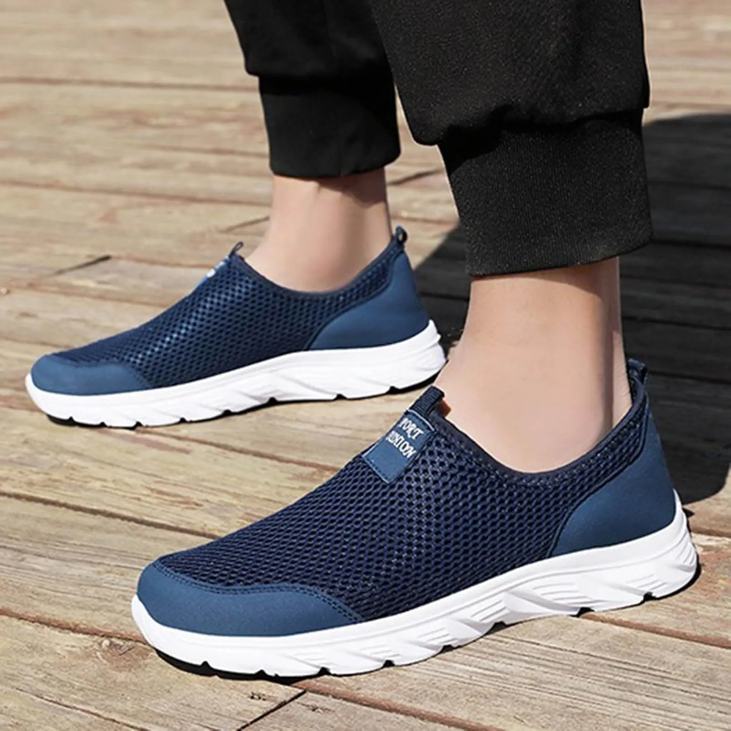 Light-Weight Mens Loafers & Slip-Ons Men's Mesh Foot Covered Breathable Lightweight Travel Slip On Sneakers
