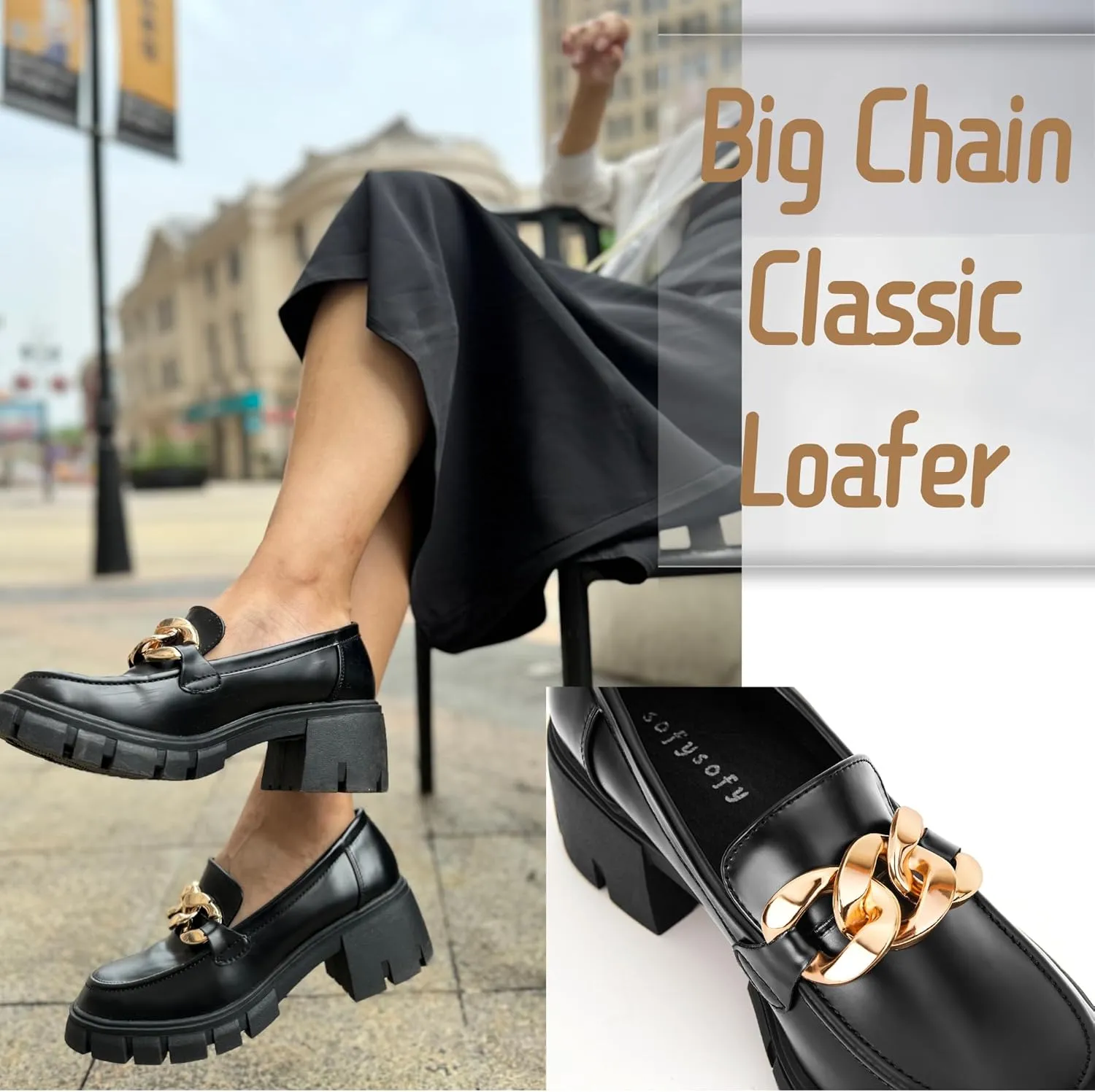 Loafers for Women Chunky Heeled - Work Shoes Platform Lug Sole Memory Foam Mocasines para Mujer