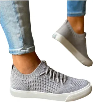 Masbird Sneakers for Women Walking Shoes Autumn Retro Knitted Loafers Fashion Slip On Canvas Running Shoes Gray