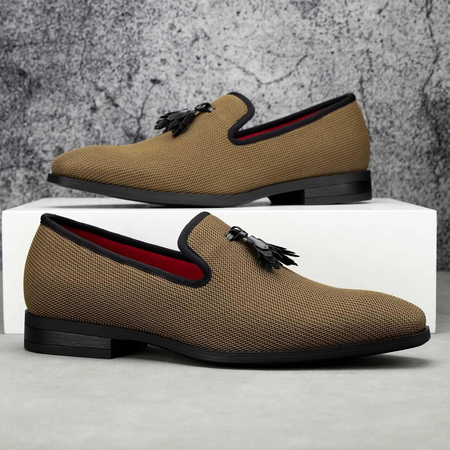 Meijiana Men's Loafers Lightweight Slip-On Moccasins Stylish Dress Shoes Breathable Tassels Loafers