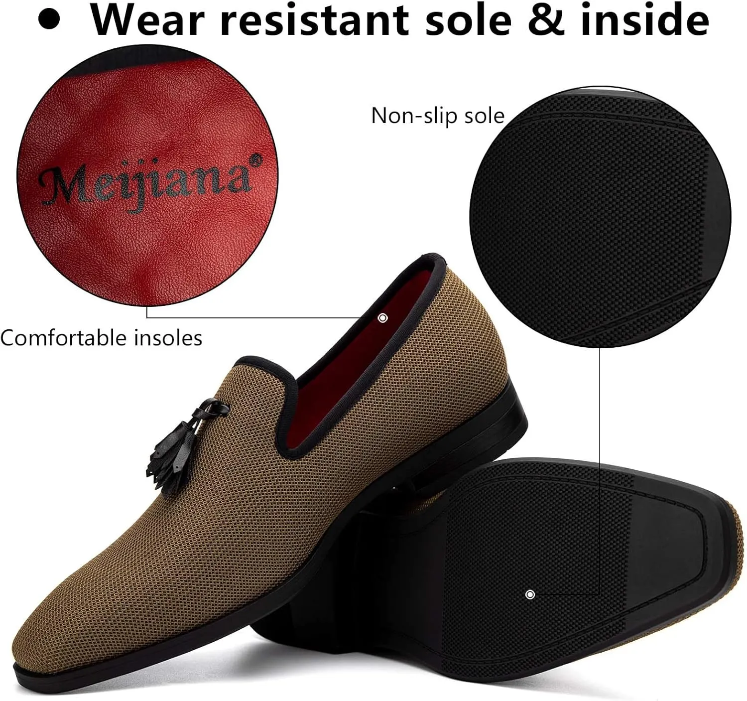 Meijiana Men's Loafers Lightweight Slip-On Moccasins Stylish Dress Shoes Breathable Tassels Loafers