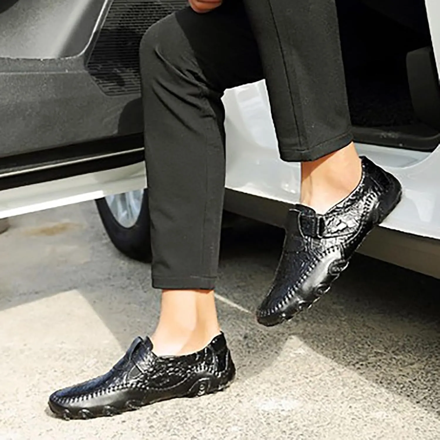 Men Fashion Walking Sneakers Non Slip Work Shoes Comfortable Leather Casual Mens Slip on Shoes Casual Wide Width