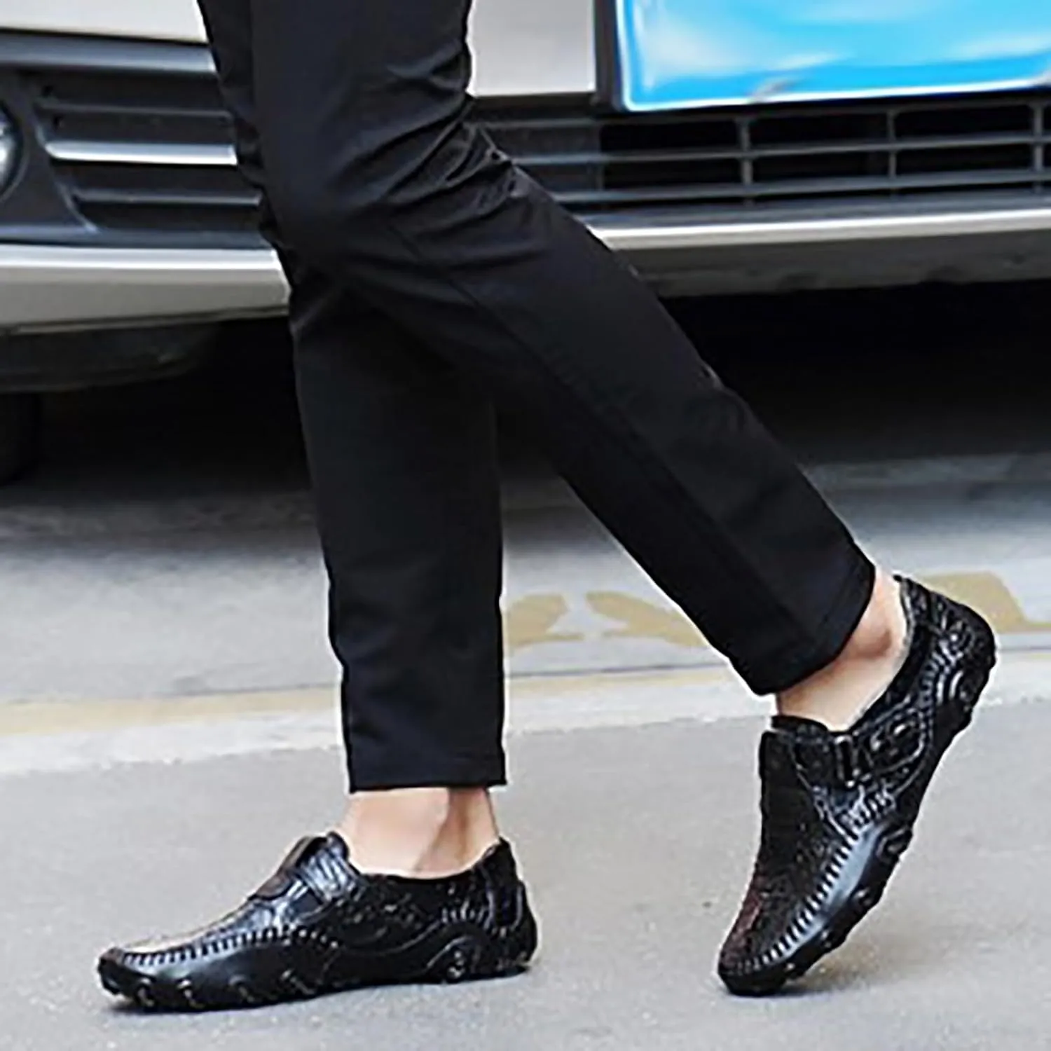 Men Fashion Walking Sneakers Non Slip Work Shoes Comfortable Leather Casual Mens Slip on Shoes Casual Wide Width