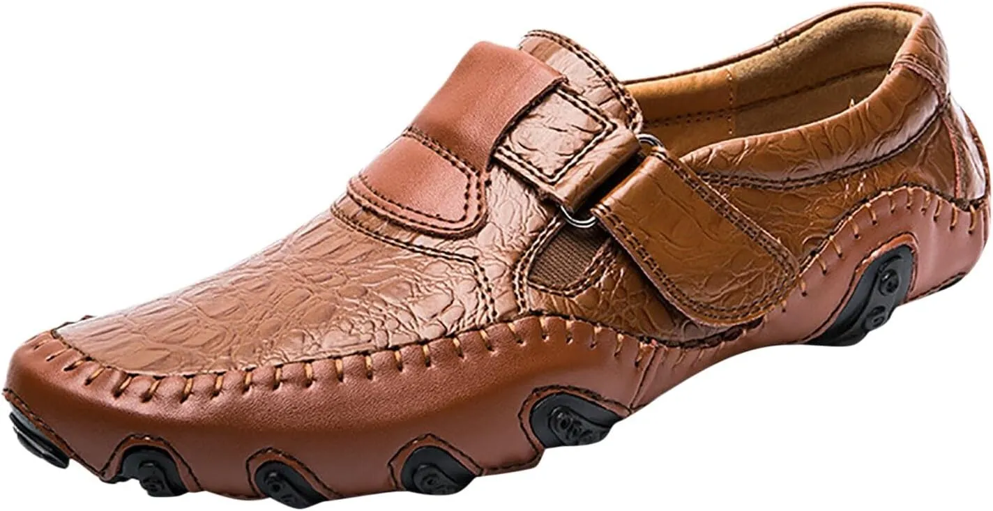 Men Fashion Walking Sneakers Non Slip Work Shoes Comfortable Leather Casual Mens Slip on Shoes Casual Wide Width