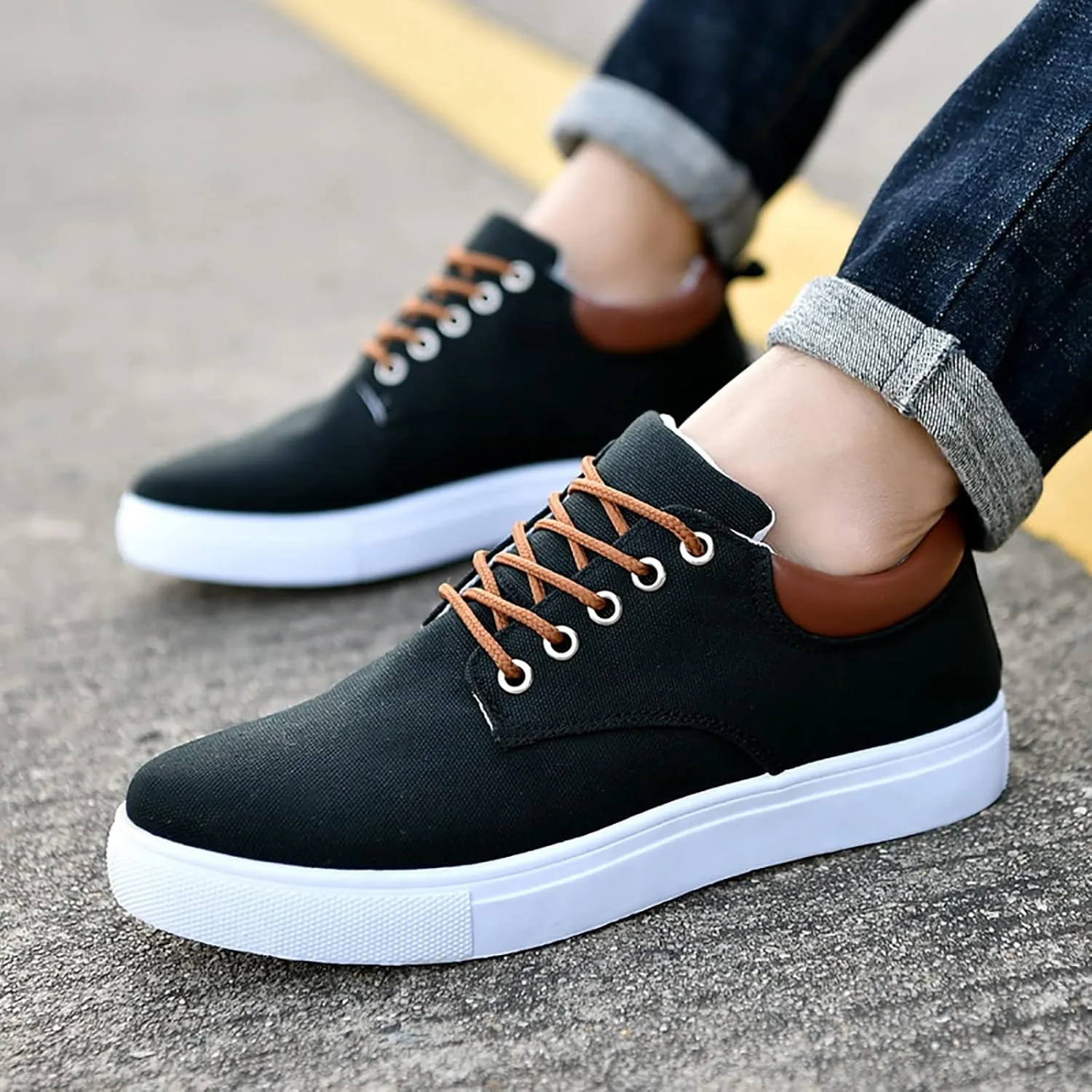 Men Low Top Canvas Walking Shoes Lace Up Fashion Casual Boats and Shoes